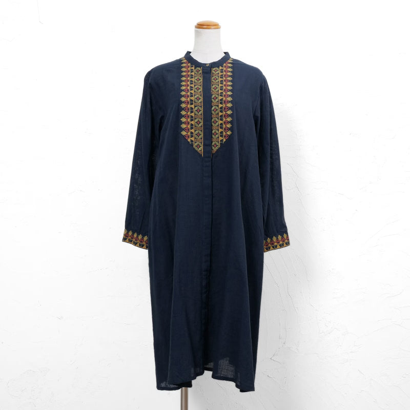 Cotton Geometric Embroidery Front-Open Dress