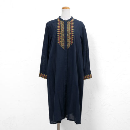 Cotton Geometric Embroidery Front-Open Dress