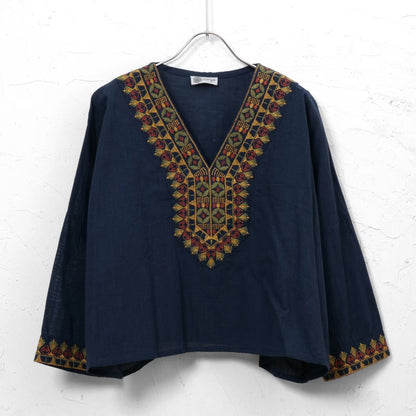 Cotton Geometric Embroidery Wide Pullover