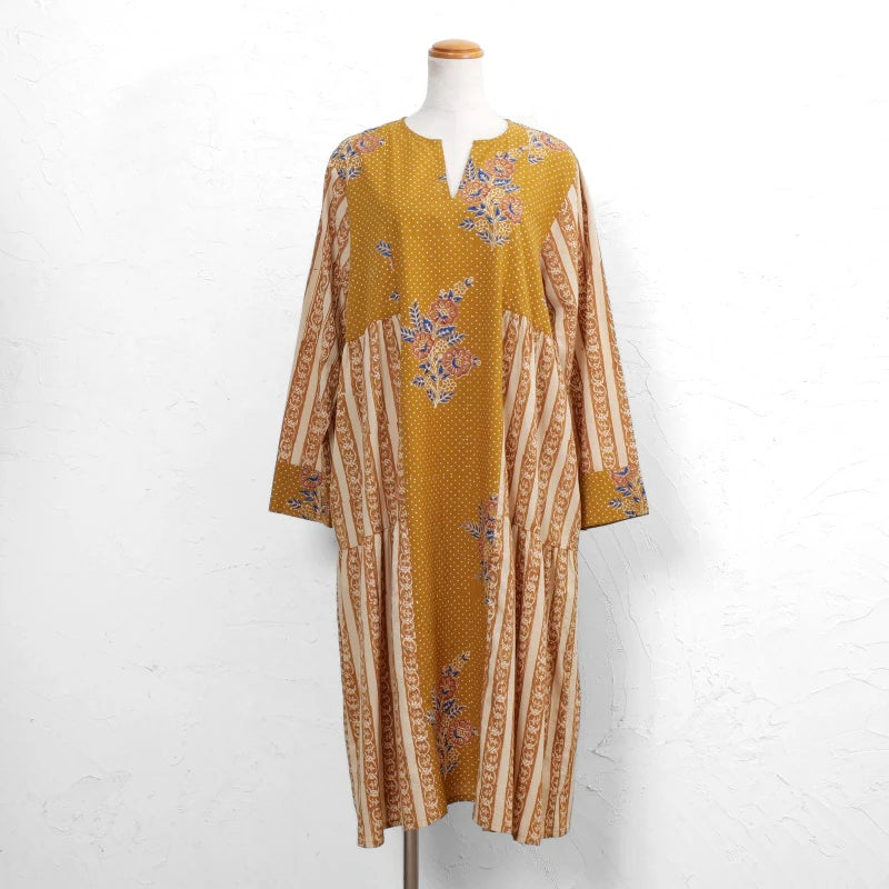 Cotton Flower × Stripe Print Tiered Dress