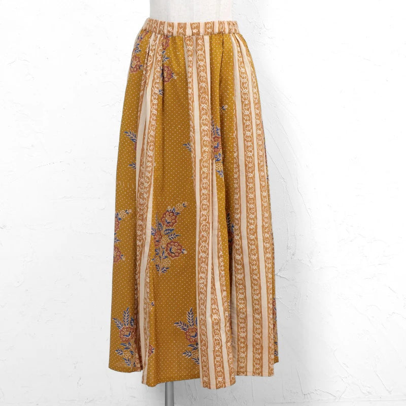 Cotton Flower x Stripe Print Tiered Skirt