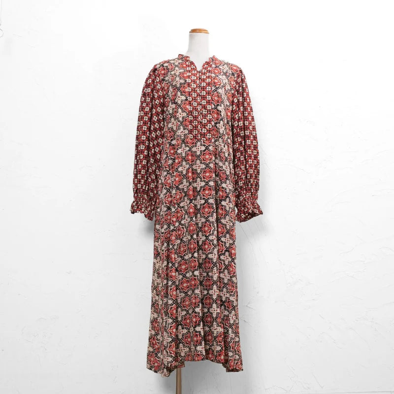 Rayon Geometric Block Print Long Dress