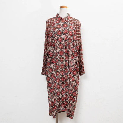 Rayon Geometric Block Print Front-Open Dolman Dress