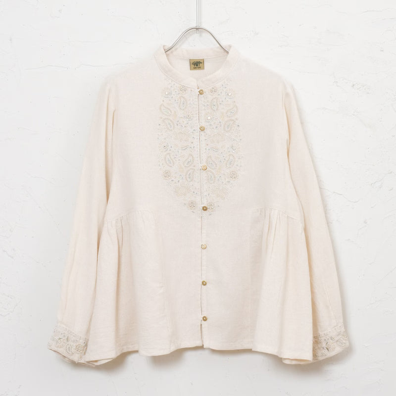 Cotton Zari Embroidery Gathered Blouse