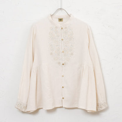 Cotton Zari Embroidery Gathered Blouse