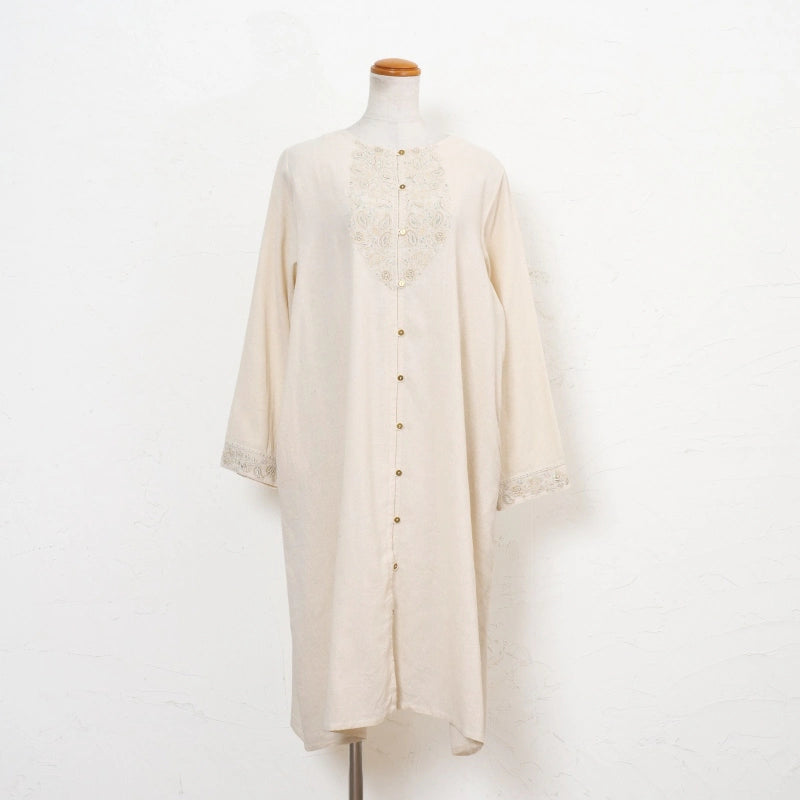 Cotton Zari Embroidery Front-Open Dress