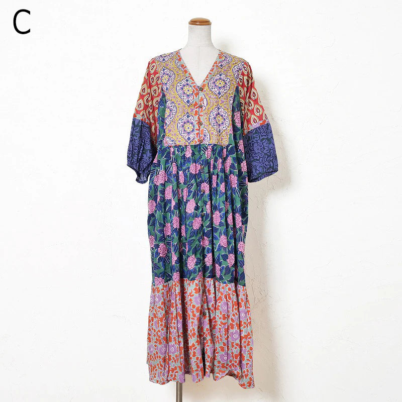 Cotton Block Print Front Open Dress