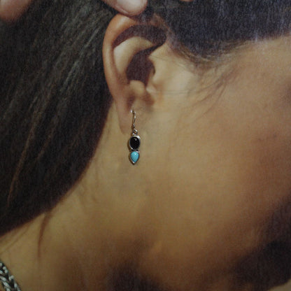 Boucles d'oreilles en onyx/turquoise par Navajo