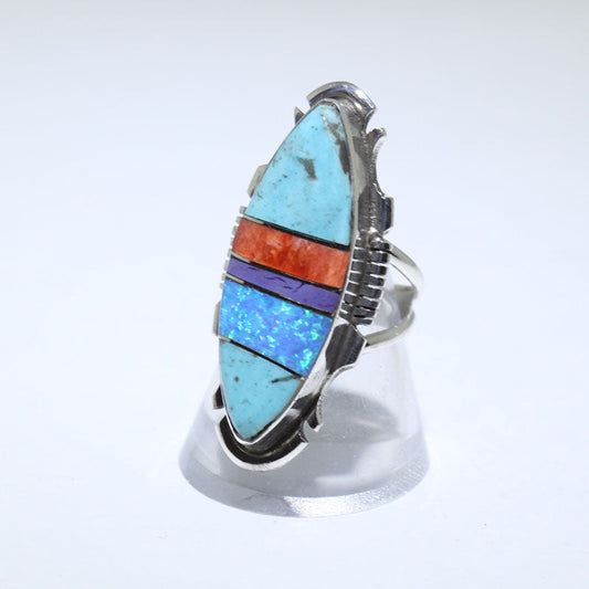 Multi color inlay silver ring