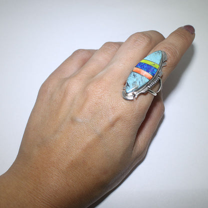 Multi color inlay silver ring