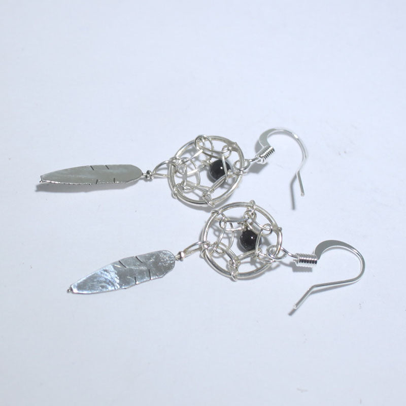 Boucles d'oreilles attrape-rêves en argent par Navajo