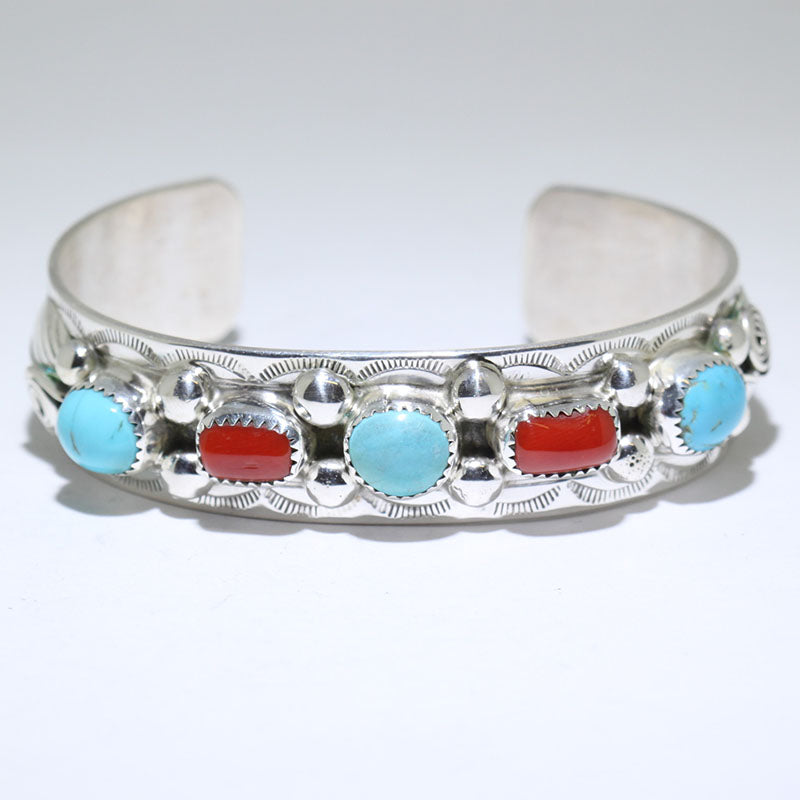 Bracelet Turquoise/Corail par Wilbur Myers 5-1/2"