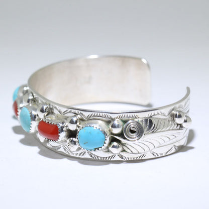 Bracelet Turquoise/Corail par Wilbur Myers 5-1/2"