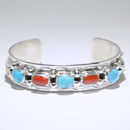 Turq/Coral Bracelet by Wilbur Myers 5-3/4"