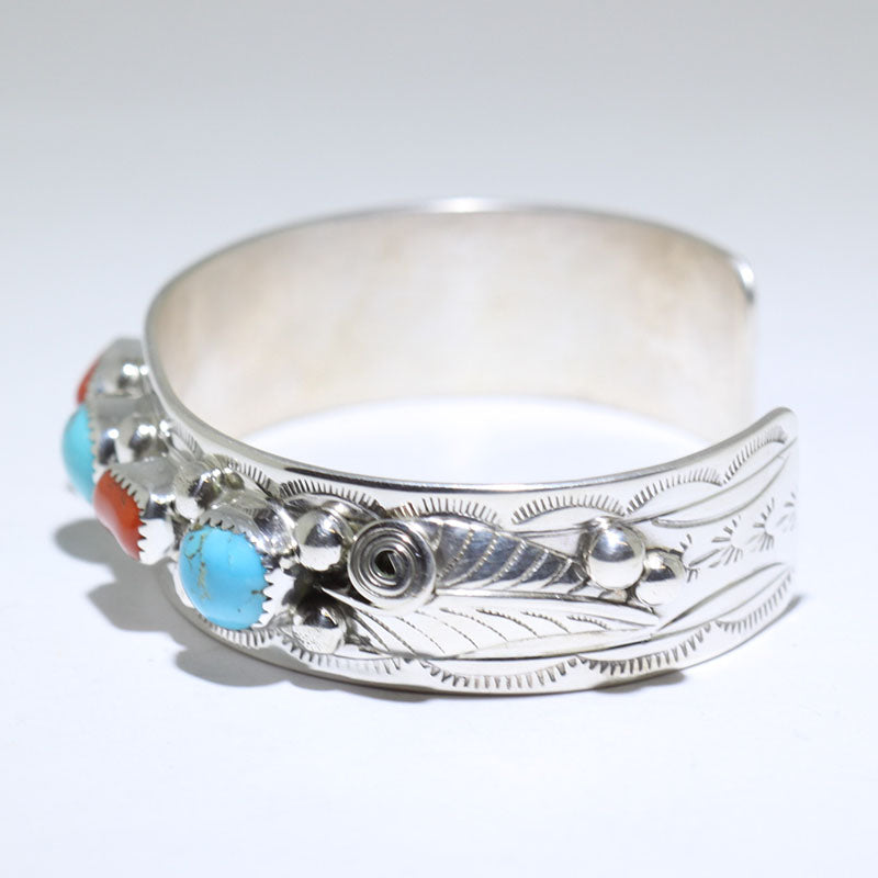 Bracelet Turquoise/Corail par Wilbur Myers 5-3/4"