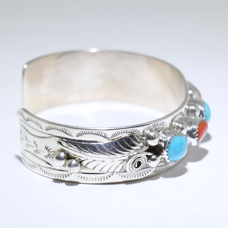 Bracelet Turquoise/Corail par Wilbur Myers 5-3/4"