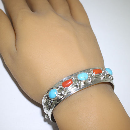 Turq/Coral Bracelet by Wilbur Myers 5-3/4"