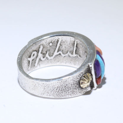 Cincin Inlay dengan 18K oleh Philander Begay saiz 12