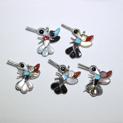 Loket/Pin Burung Humming Inlay oleh Zuni