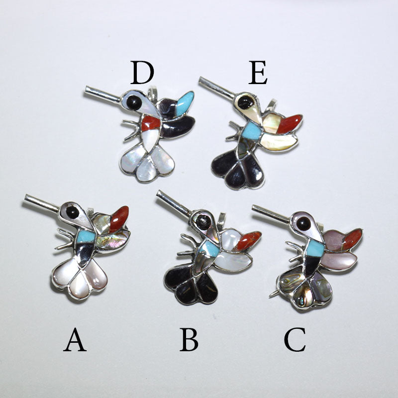 Inlay humming bird pendant/pin ng Zuni