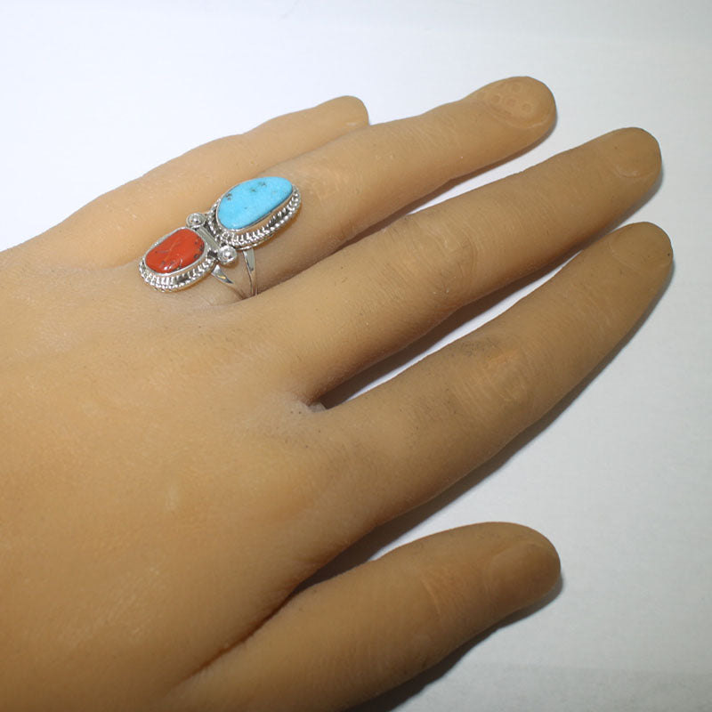 Anillo de Coral/Turquesa por Navajo