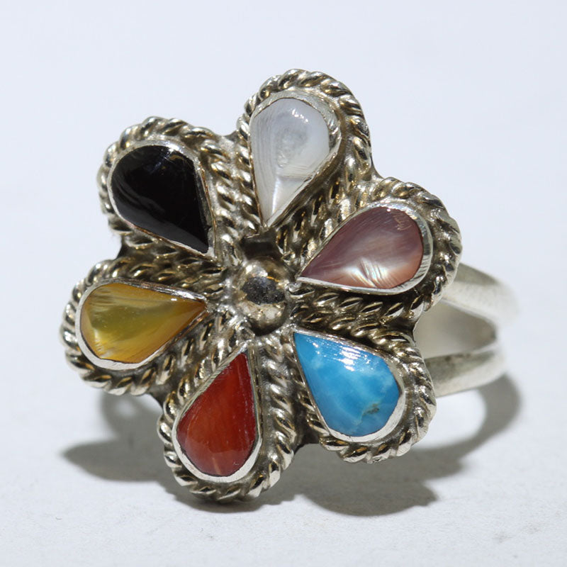 Bague Incrustée de Fleurs par les Navajos