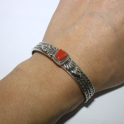 Coral Bracelet by Tsosie White 5-1/4"