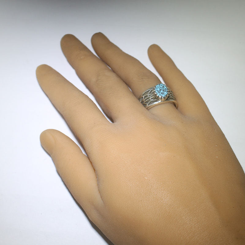 Cincin perak Kingman oleh Philander Begay ukuran 8.5