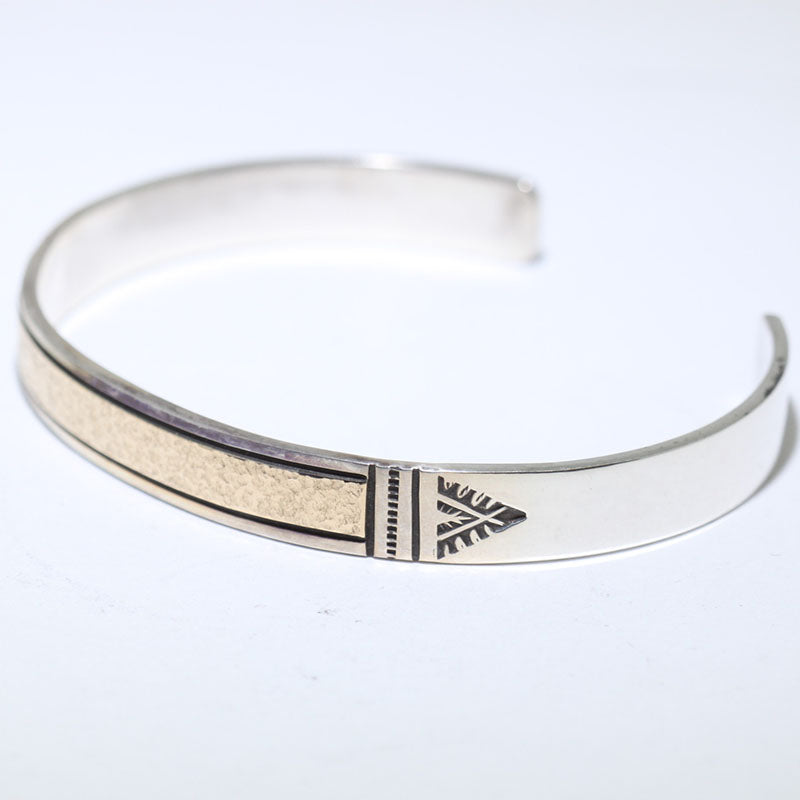 阿莫斯·墨菲設計的純銀/14K金手鍊，長度5-7/8英吋