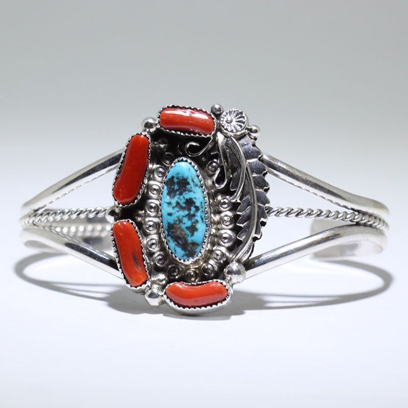 Coral/Turq Bracelet by Navajo 5-1/2"