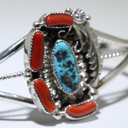 Bracelet Corail/Turquoise par Navajo 5-1/2"