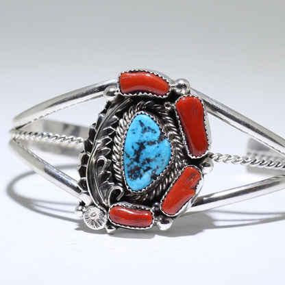 Bracelet Corail/Turquoise par Navajo 5-1/2"