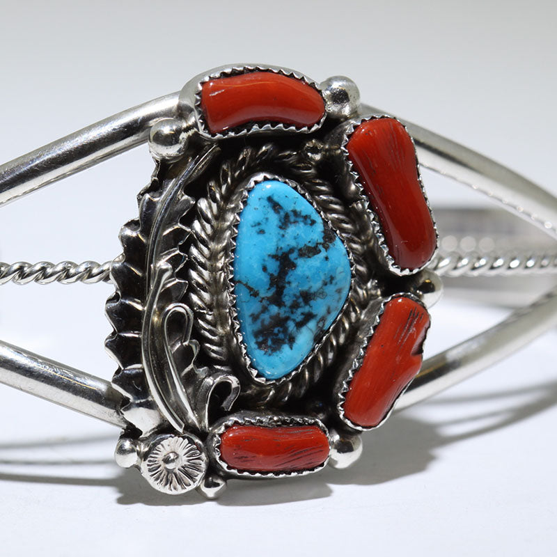 Coral/Turq Bracelet by Navajo 5-1/2"