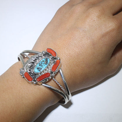 Coral/Turq Bracelet by Navajo 5-1/2"