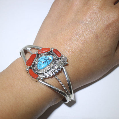 Coral/Turq Bracelet by Navajo 5-1/2"