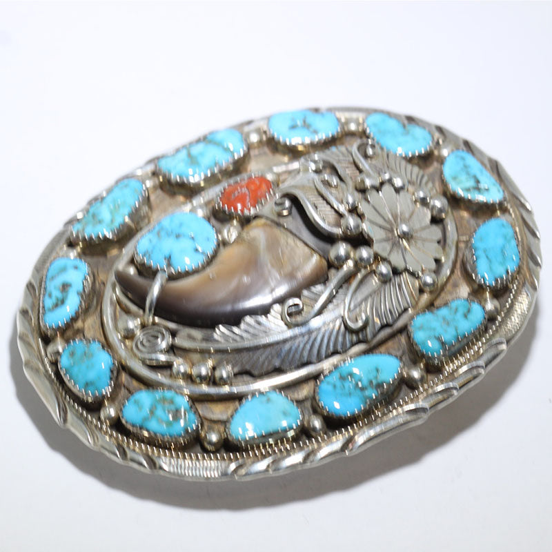 Sterling Silver na Buckle na may Turquoise at Coral