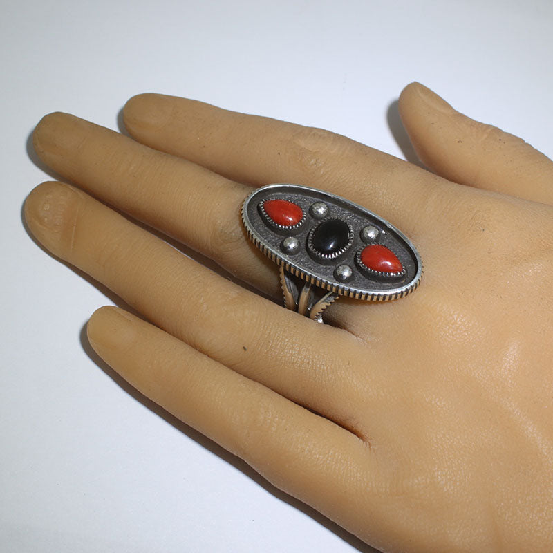 Coral/Onyx Ring by Harrison Jim- 10