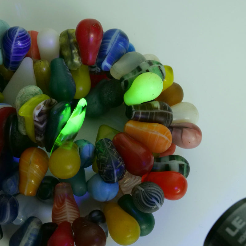 Bohemian Trade Beads Large Light Bulb Beads Strand with Uranium Glass