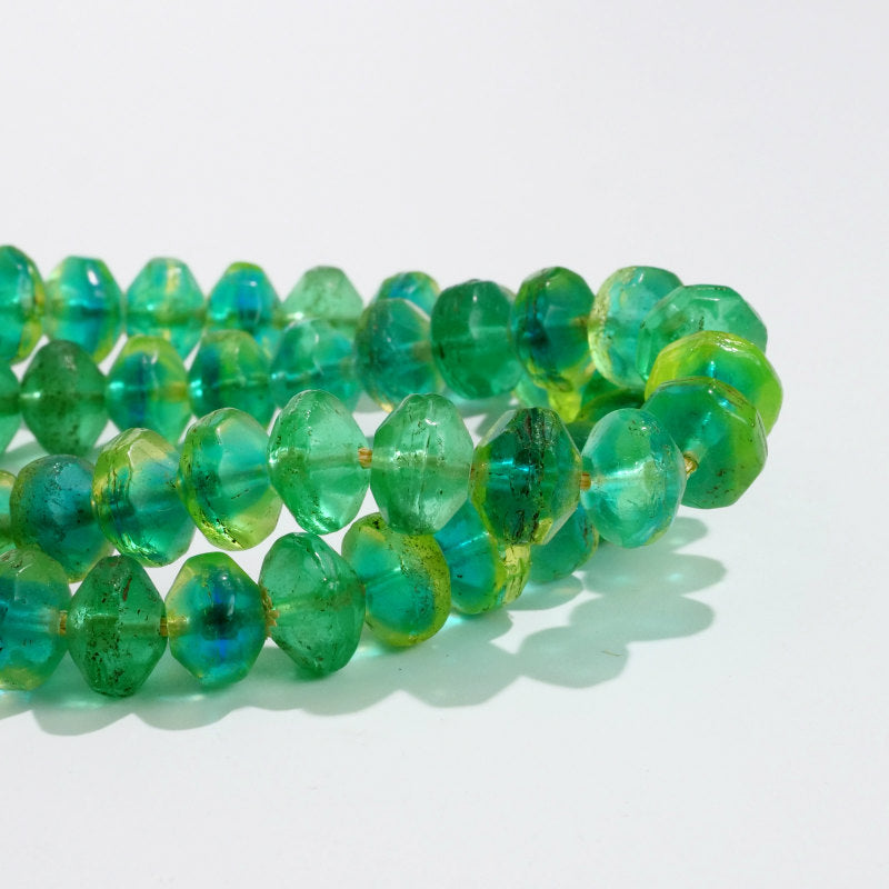 Bohemian Trade Beads Vaseline Beads Strand with Uranium Glass