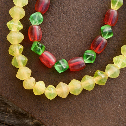 Bohemian Trade Beads Vaseline Beads Strand with Uranium Glass