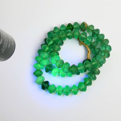 Bohemian Trade Beads Vaseline Beads Strand with Uranium Glass