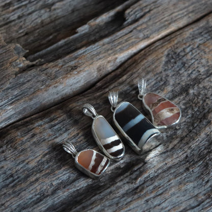 Etched Carnelian Silver Pendant