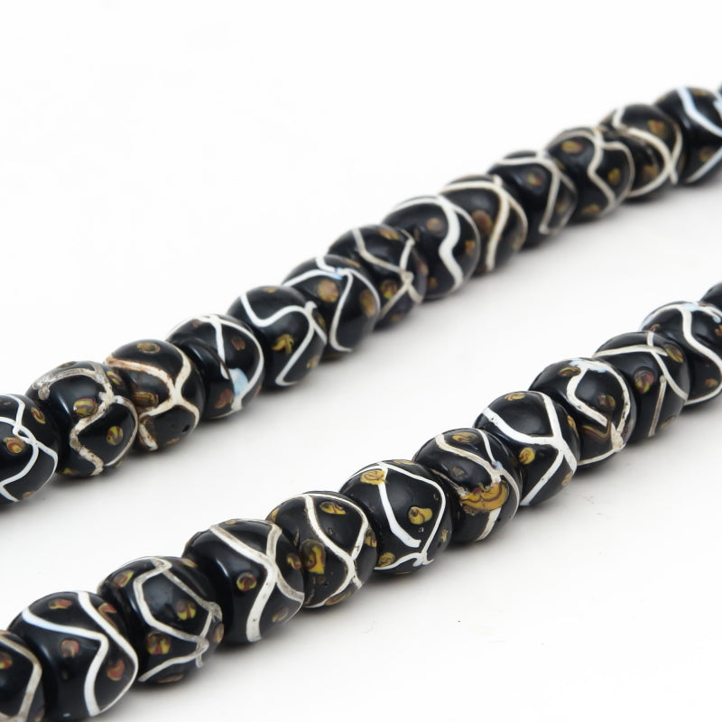 Antique Venetian Black Rattlesnake Eye Bead Strand