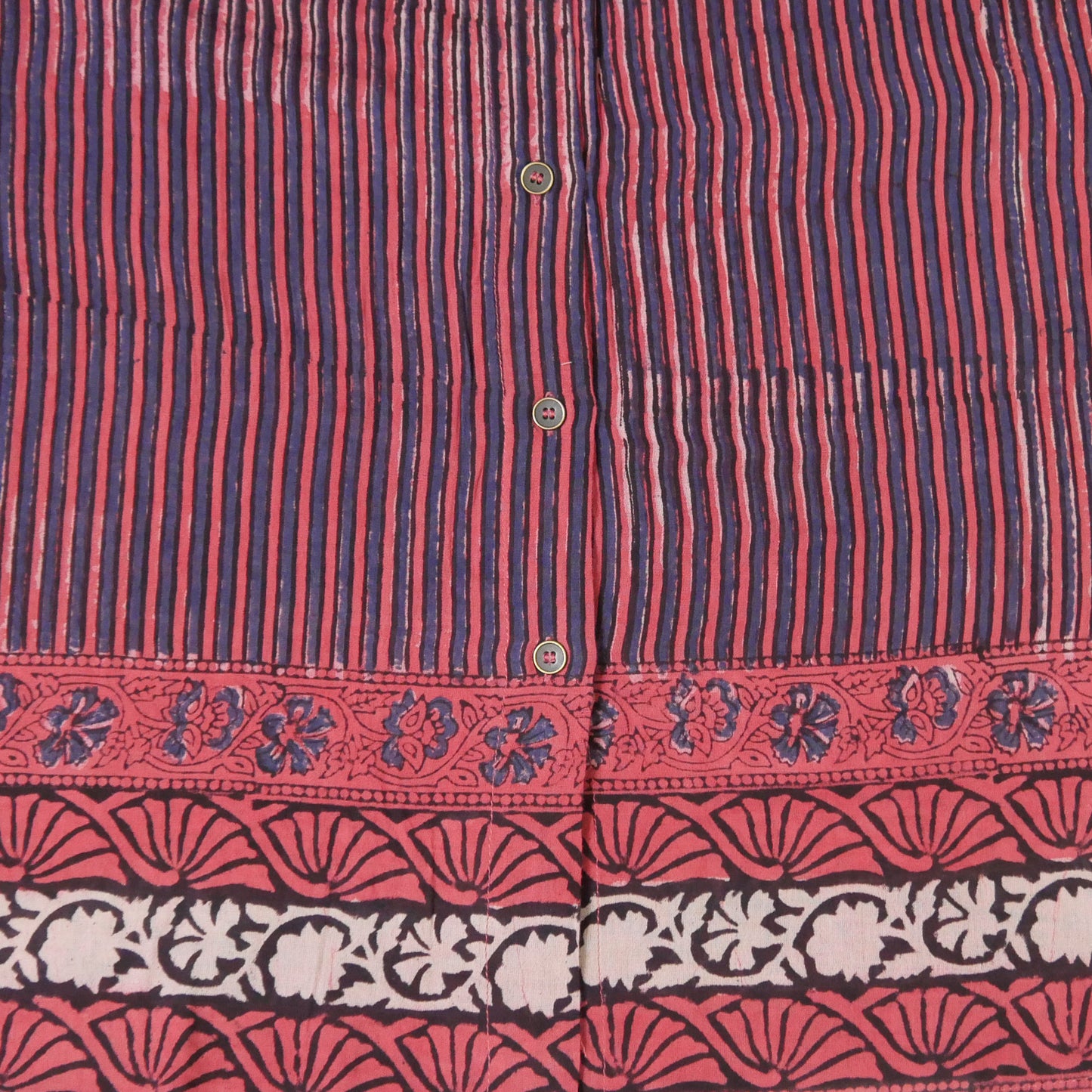 棉質巴格魯條紋與植物圖案印花襯衫裙