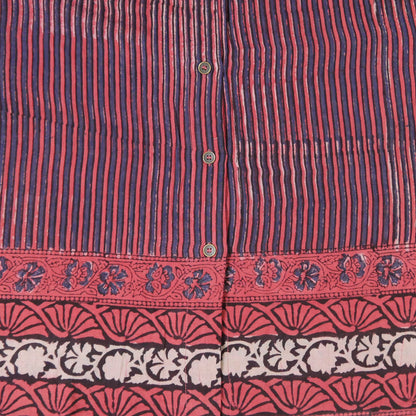 Camicia in cotone Bagru con stampa a righe e pannelli botanici
