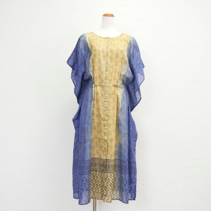 Платье на пуговицах из хлопка с градиентной окраской и блочным принтом
