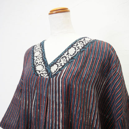 Robe en coton Bagru à panneaux rayés