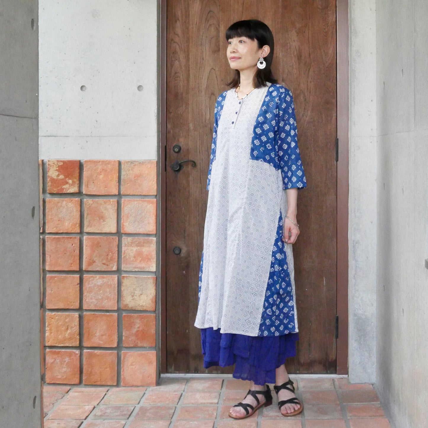 Robe combinée à imprimé en bloc, bicolore