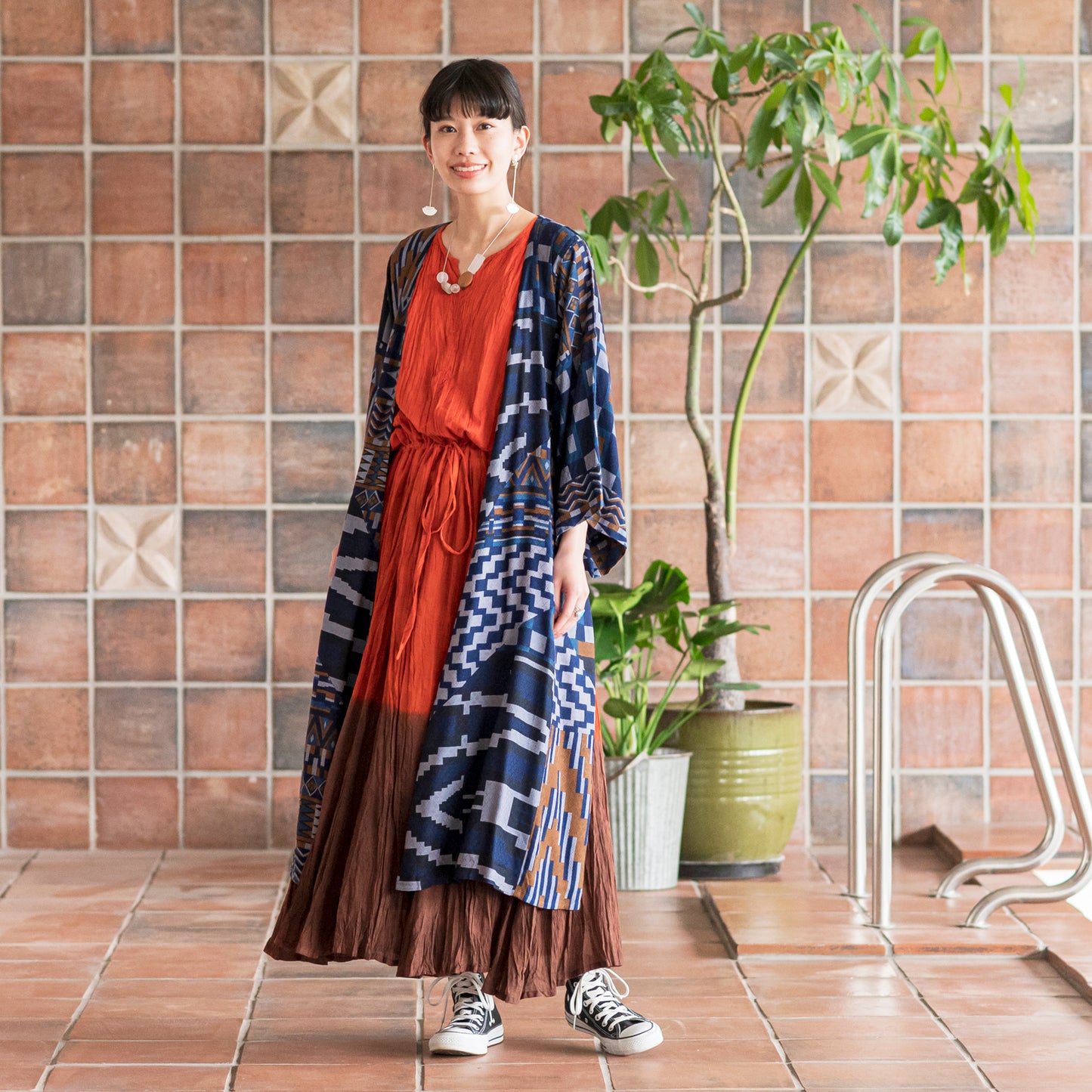 Áo Blouse Kimono Phong Cách African In Jacquard Thẳng Ry