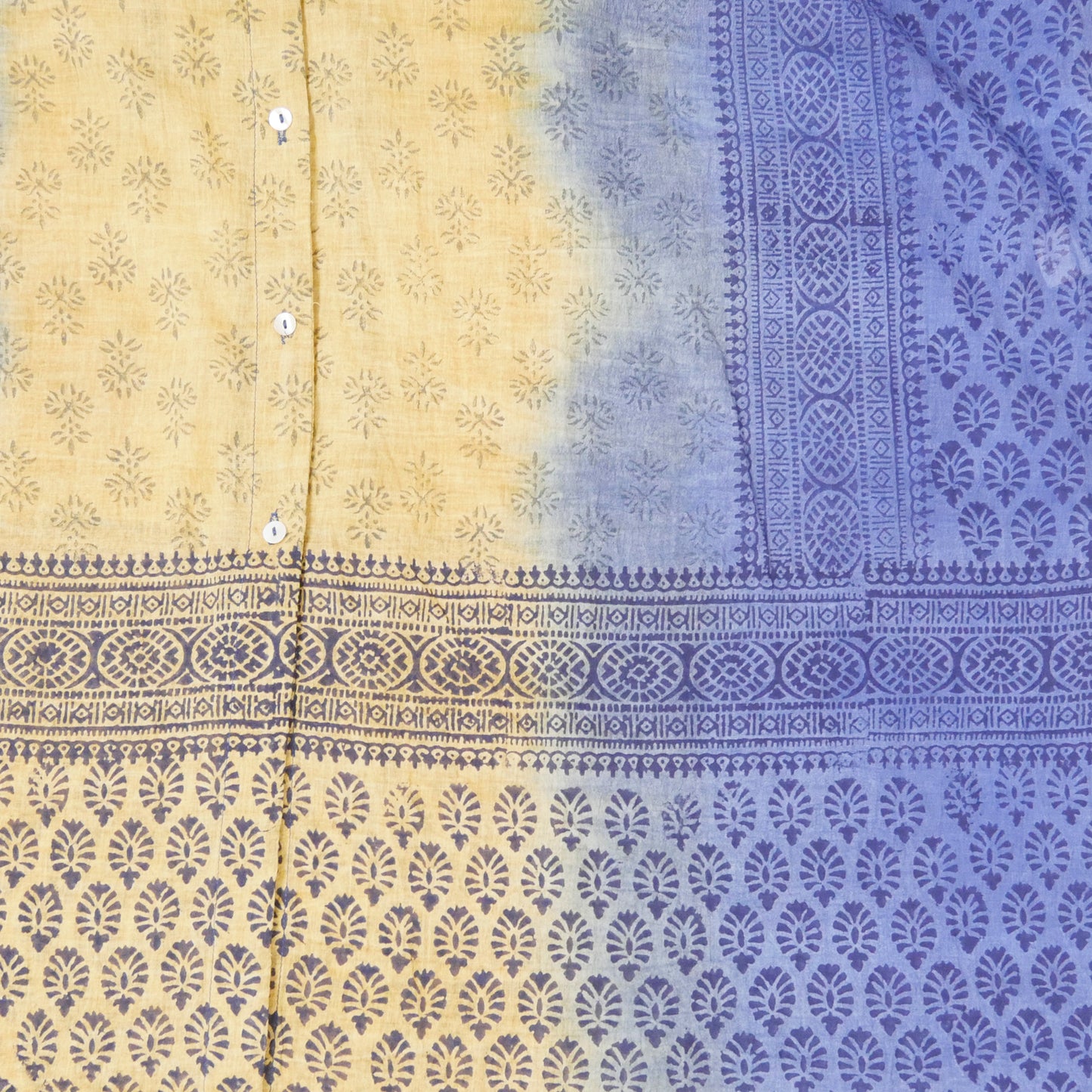 Cotton Gradient Dyed na Dress na may Button sa Harap at Block Print